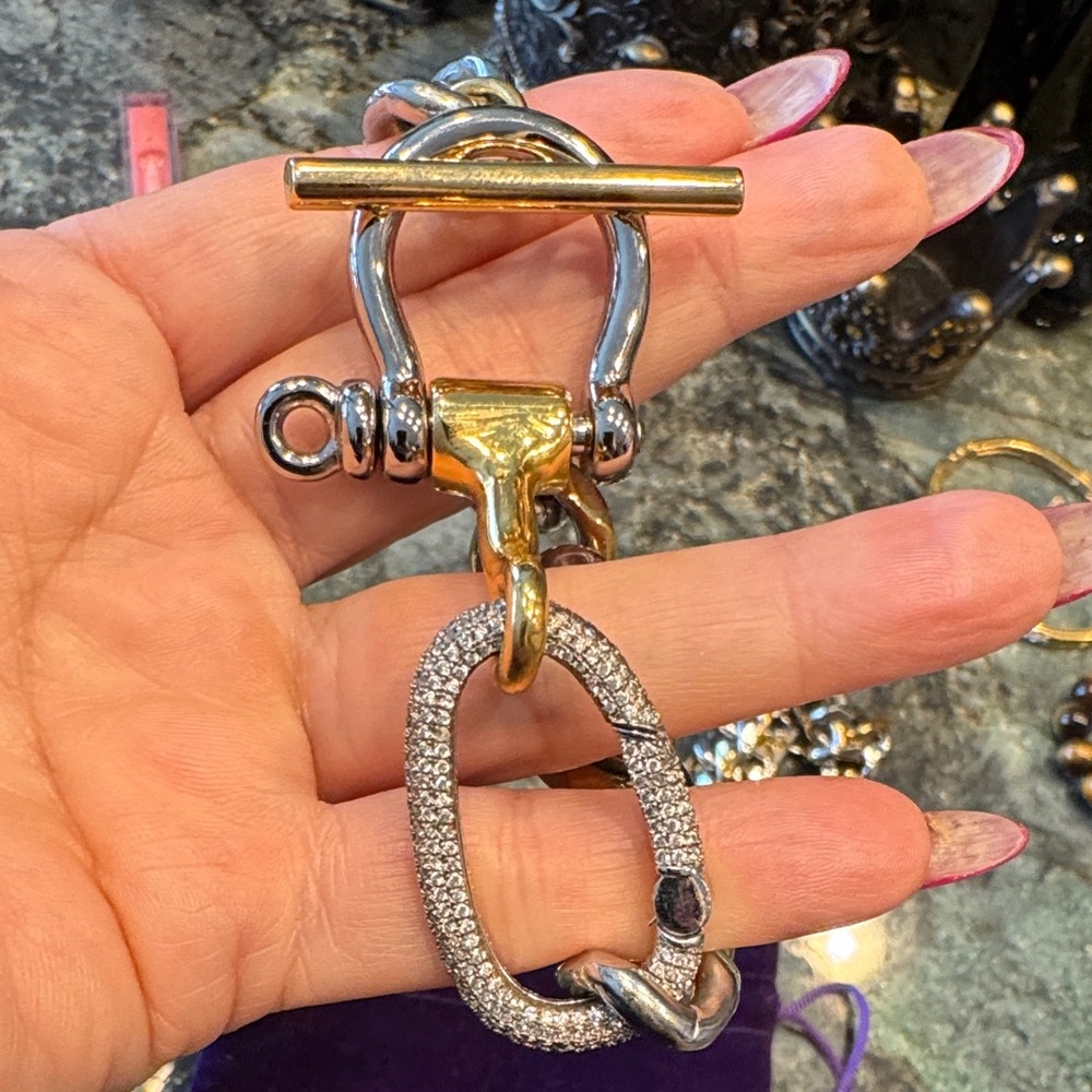 Etienne Aigner Equestrian Gold and Silver Bracelet with Sparkling Accents